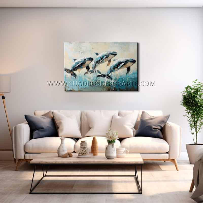pinturas de ballenas para sala pintadas a mano en medida de 120x80cm.