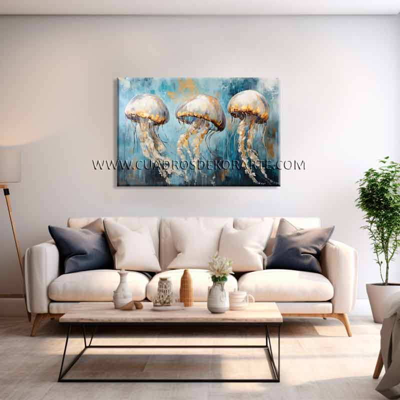 pinturas de medusas para sala pintado a mano en medida de 120x80cm.
