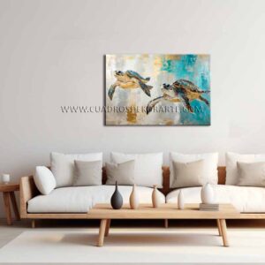 pinturas de tortugas para sala pintadas a mano en medida de 120x80cm.