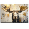 Cuadro de Alces estilo moderno representa un alce pintado a mano en en colores dorado ocre y gris y medida de 120x80cm.