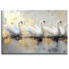 Cuadros de cisnes estilo moderno pintado a mano en en colores gris, dorado, negro y blanco en medida de 120x80cm.
