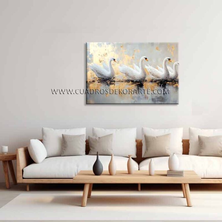 pinturas de cisnes para salas pintado a mano en medida de 120x80cm.