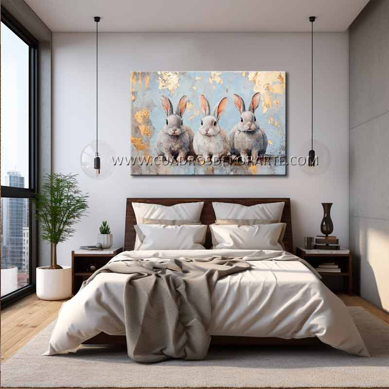 Pinturas de conejos para recámara pintado a mano en medida de 120x80cm.