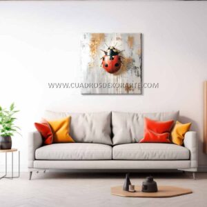 Cuadros modernos de mariquita para sala pintado a mano en medida de 100x100cm.