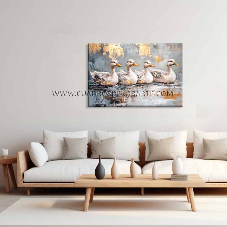 pinturas de patos para sala pintado a mano en medida de 120x80cm.