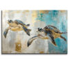 Cuadros de tortugas estilo moderno pintado a mano en en colores azul, blanco, dorado y gris en medida de 120x80cm.