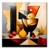 bodegones cubistas pintado a mano en medida de 100x100cm. representa un jarrón con frutas estilo cubista sobre una mesa.