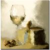 bodegones impresionistas pintado a mano en medida de 100x100cm. representa una copa de vino, nueces y queso.