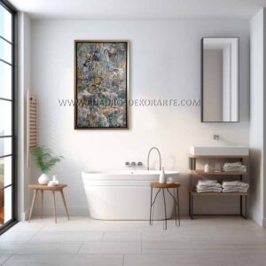 cuadro para baño júpiter pintado a mano en estilo abstracto con marco flotante