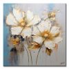 Compra un cuadro de flores grandes pintado a mano con relieve táctil. Diseño moderno de 100x100 cm, ideal para decorar salas con elegancia.