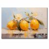 Cuadro de limones pintado a mano en acrílico con relieve táctil. Diseño moderno en amarillo, azul y blanco, ideal para decorar comedores.