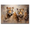 Compra un cuadro de tigres de bengala pintado a mano con relieve táctil. Diseño moderno de 120x80 cm para decorar salas con fuerza y elegancia.