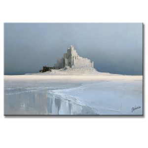 cuadro de castillos en el mar pintado a mano con relieve táctil en medida de 120x80cm.