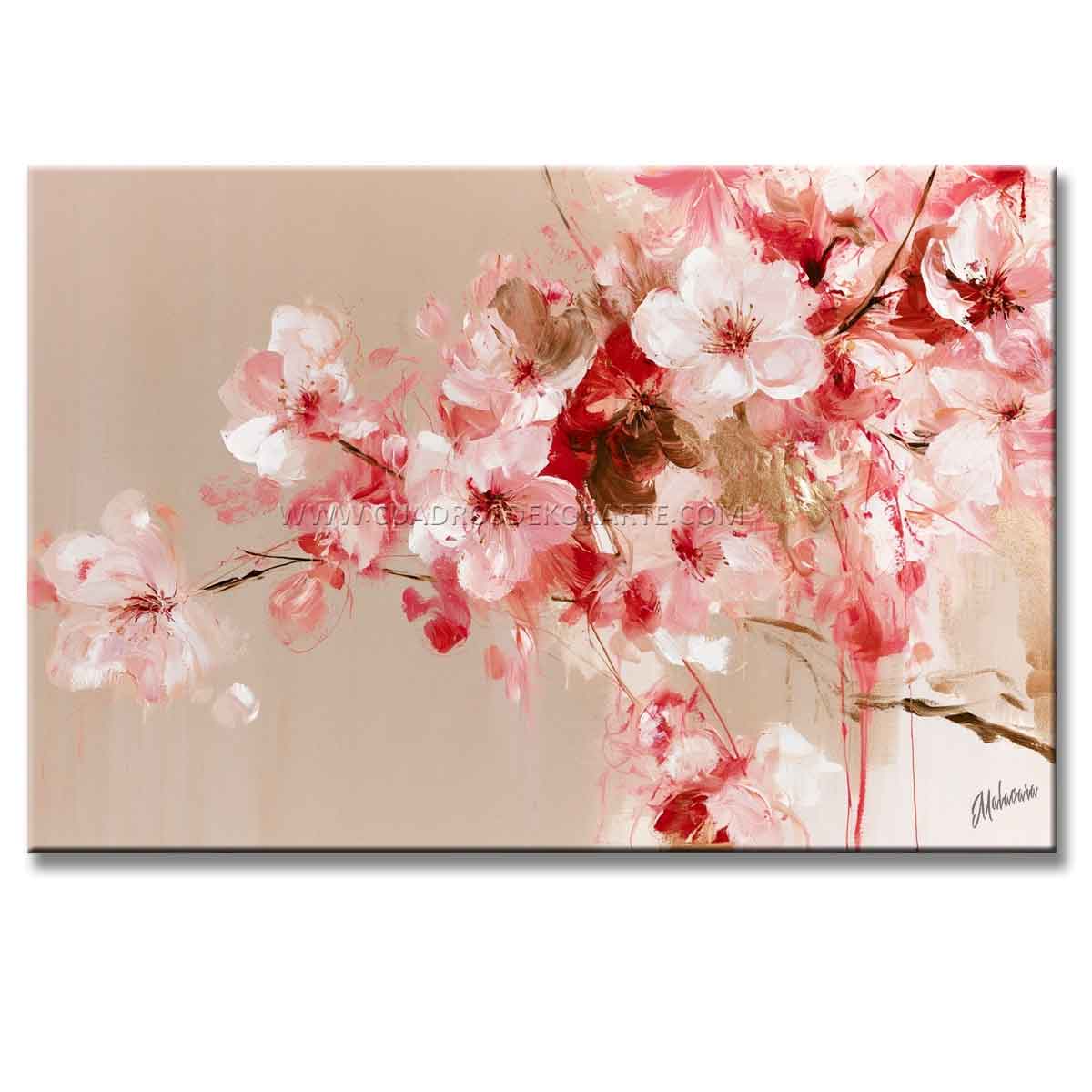 Cuadro de cerezos japoneses pintado a mano en acrílico con relieve táctil en medida de 120x80cm.