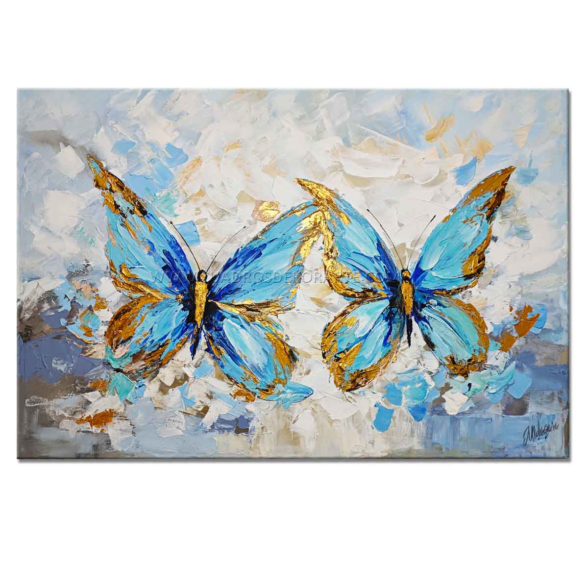 cuadro de mariposas pintado a mano en acrilico con relieve táctil en medida de 120x80cm.