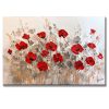 cuadros de flores rojas pintado mano en acrílico en colores blanco, gris y rojo, en medida de 120x80cm.