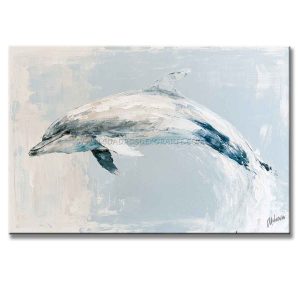 cuadros de delfines pintado a mano en acrílico sobre lienzo en medida de 120x80cm.