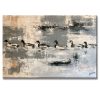 Cuadros de patos pintado a mano en acrílico color blanco, gris y ocre en medida de 120x80cm.