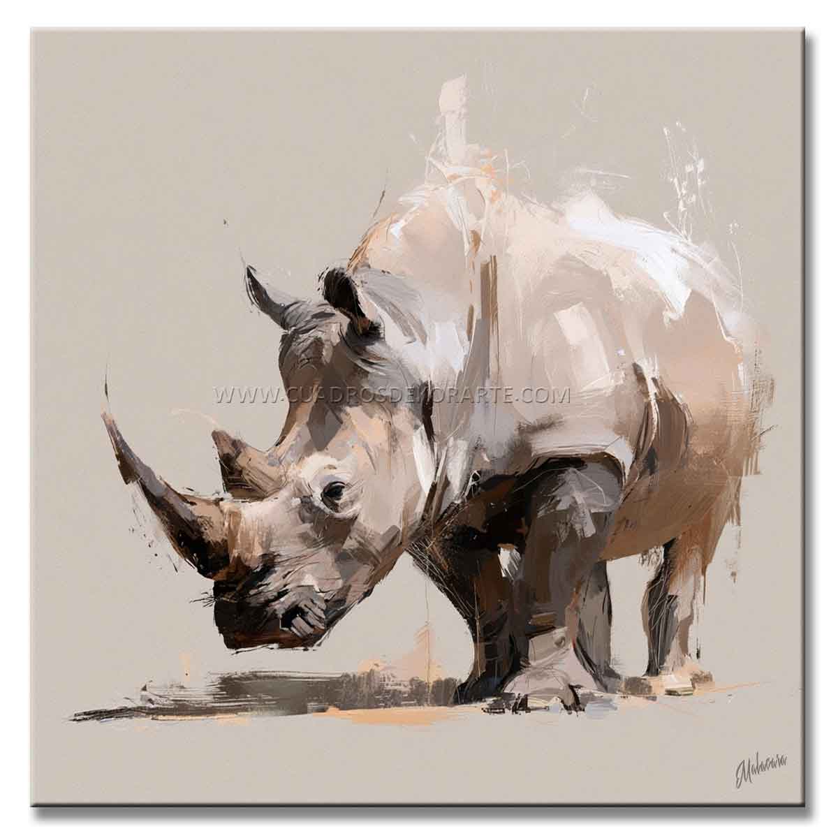 cuadros de rinocerontes pintados mano en acrílico en medida de 100x100cm.