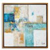 pintura abstracta mosaico acua pintado a mano en acrílico con relieve táctil y marco color dorado