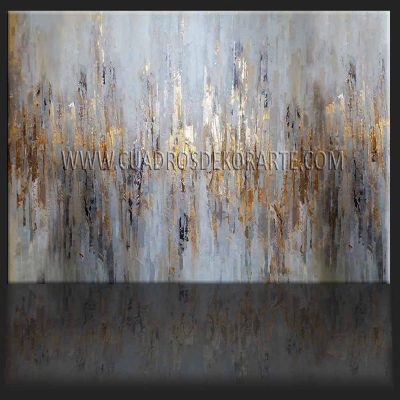 cuadros Pinturas abstractas Reflexión gris pintado a mano colores gris, beige y dorado